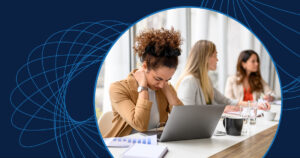 Frustrated woman using laptop